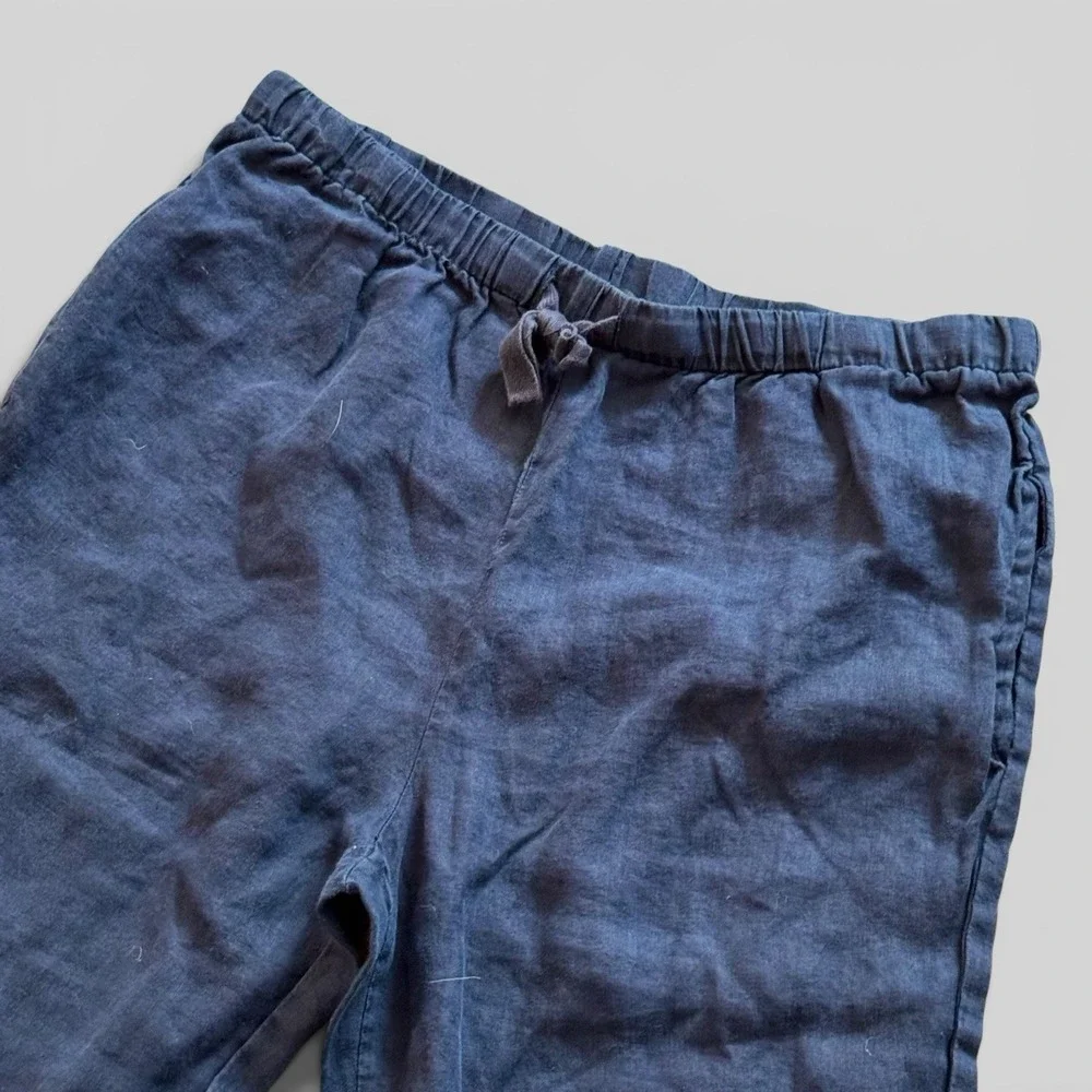 Quince 100% Linen Pants Navy Elastic Waist Pockets Coastal Minimalist Womens L
